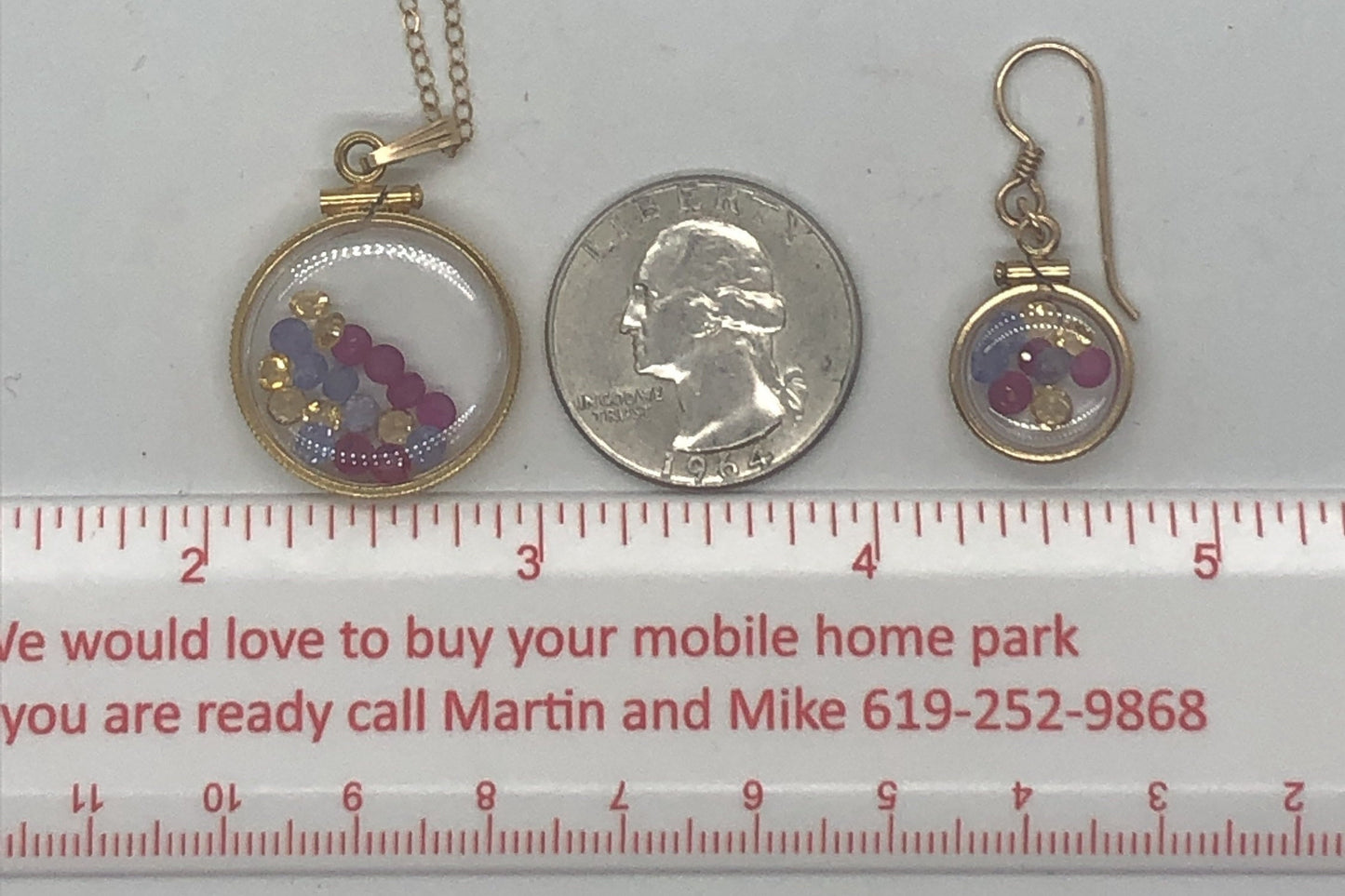 14k gold filled handmade Ruby, Tanzanite, Citrine Shaker Locket and shaker locket earring Set, candy