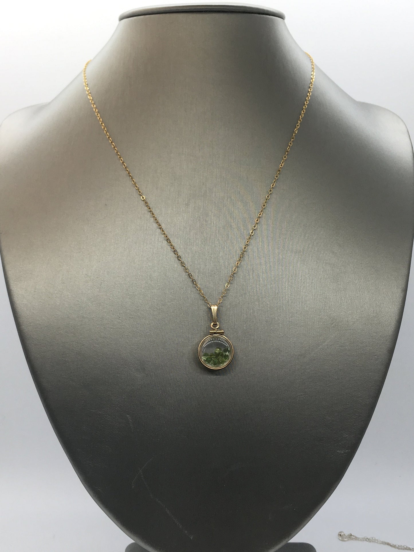Diminutive Handmade Peridot Shaker Locket 14k gold filled or Silver with beautiful August Birthstone, .9 TCW