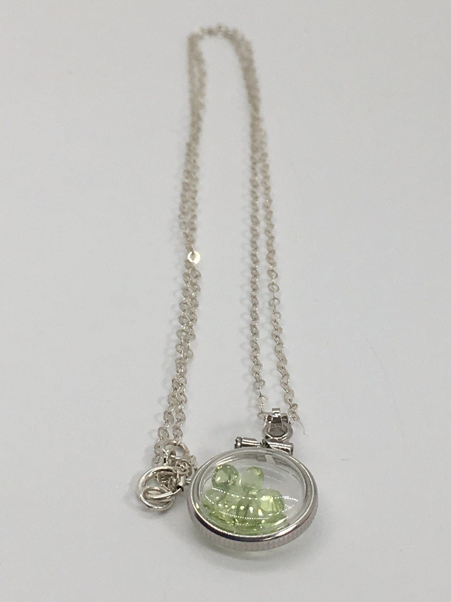 Diminutive Handmade Peridot Shaker Locket 14k gold filled or Silver with beautiful August Birthstone, .9 TCW