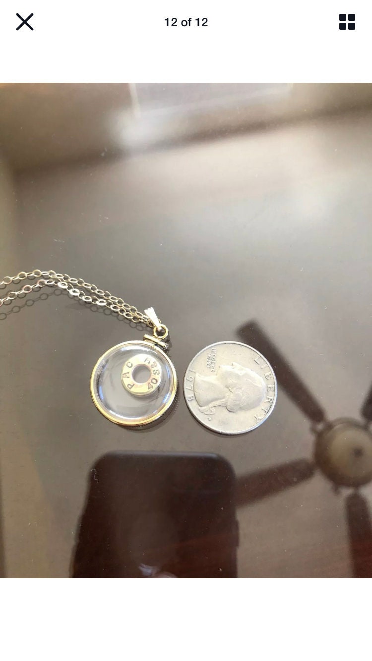 40 cal bullet necklace with floating amethyst Vintage 12k gold filled locket
