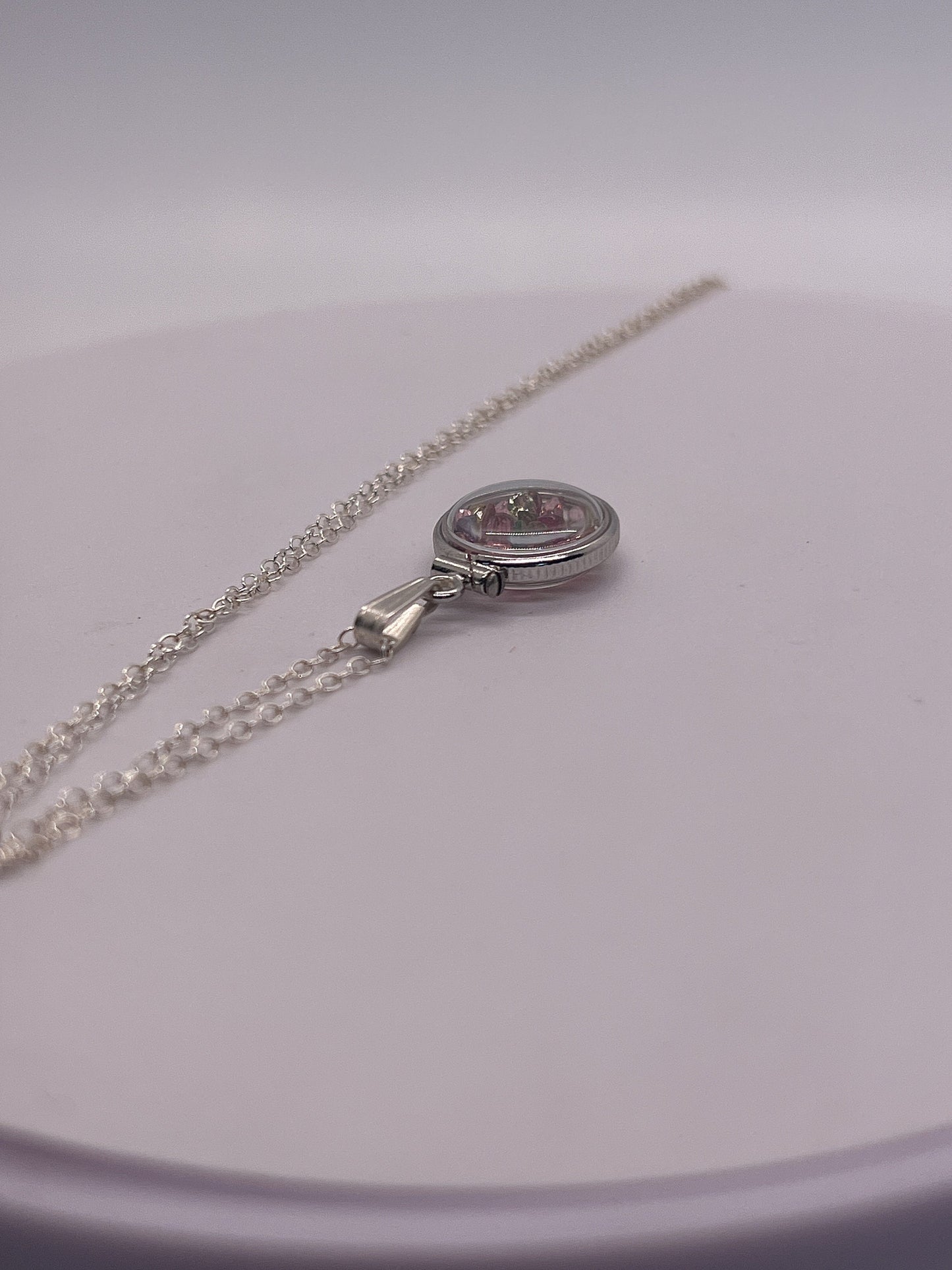 Handmade Diminutive Sterling Silver Multicolor Tourmaline Shaker Locket Lucite View Locket, Necklace, Beautiful October Birthstone. 1.4 TCW