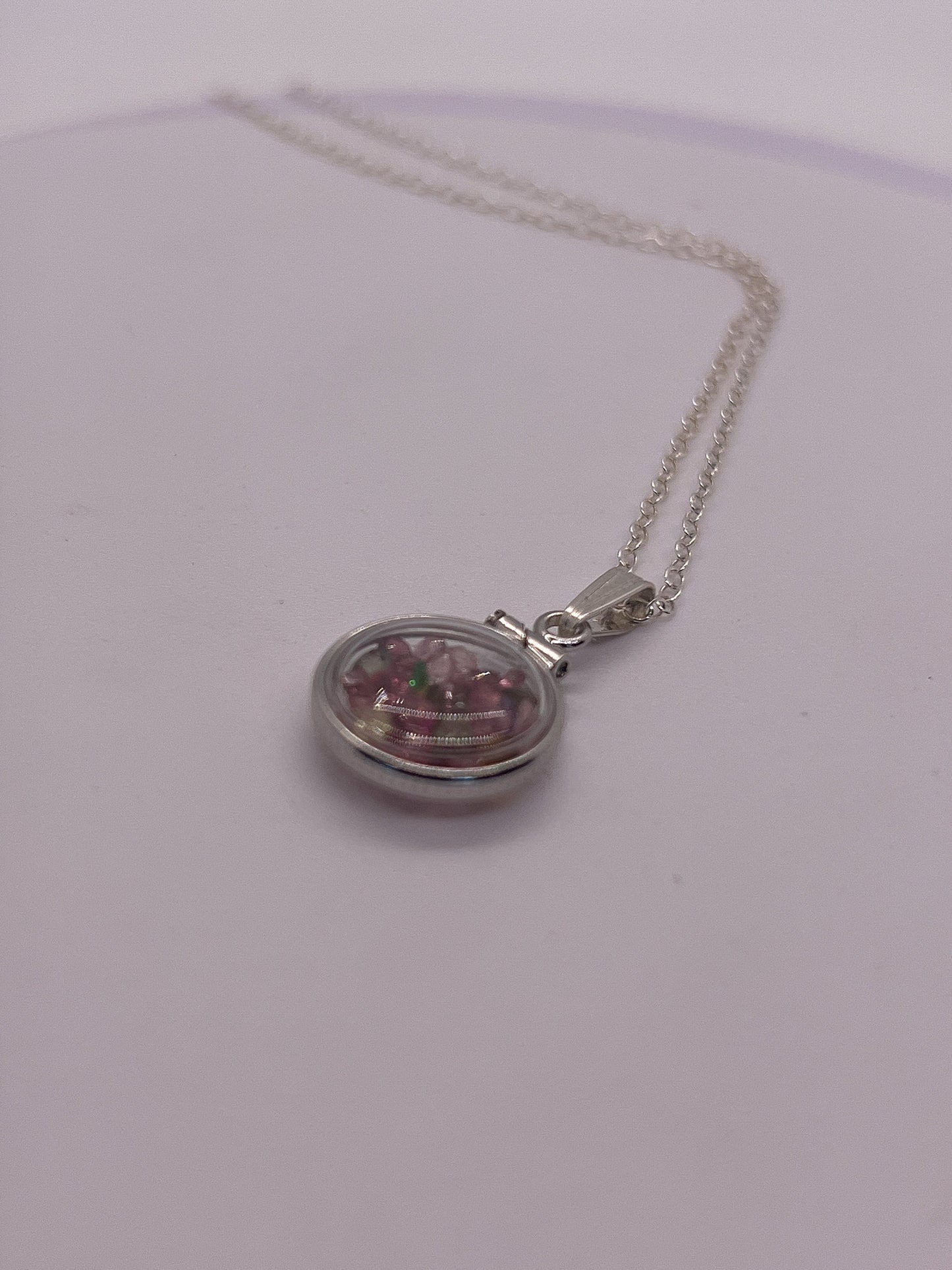 Handmade Diminutive Sterling Silver Multicolor Tourmaline Shaker Locket Lucite View Locket, Necklace, Beautiful October Birthstone. 1.4 TCW
