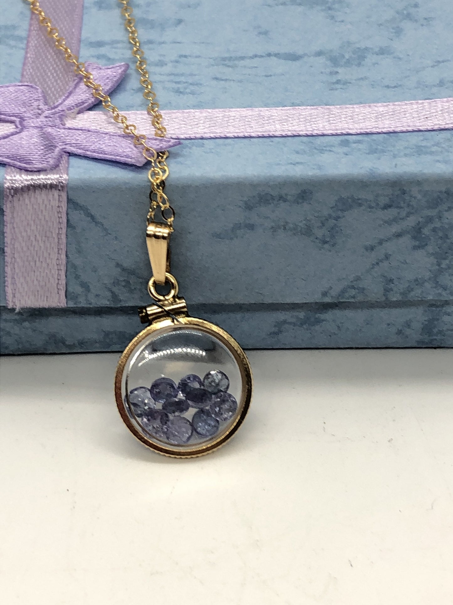 Vintage Tanzanite shaker Locket 14k gold filled, 50 year old New Stock, 20mm or 15 mm Customize one for your Mother's Day
