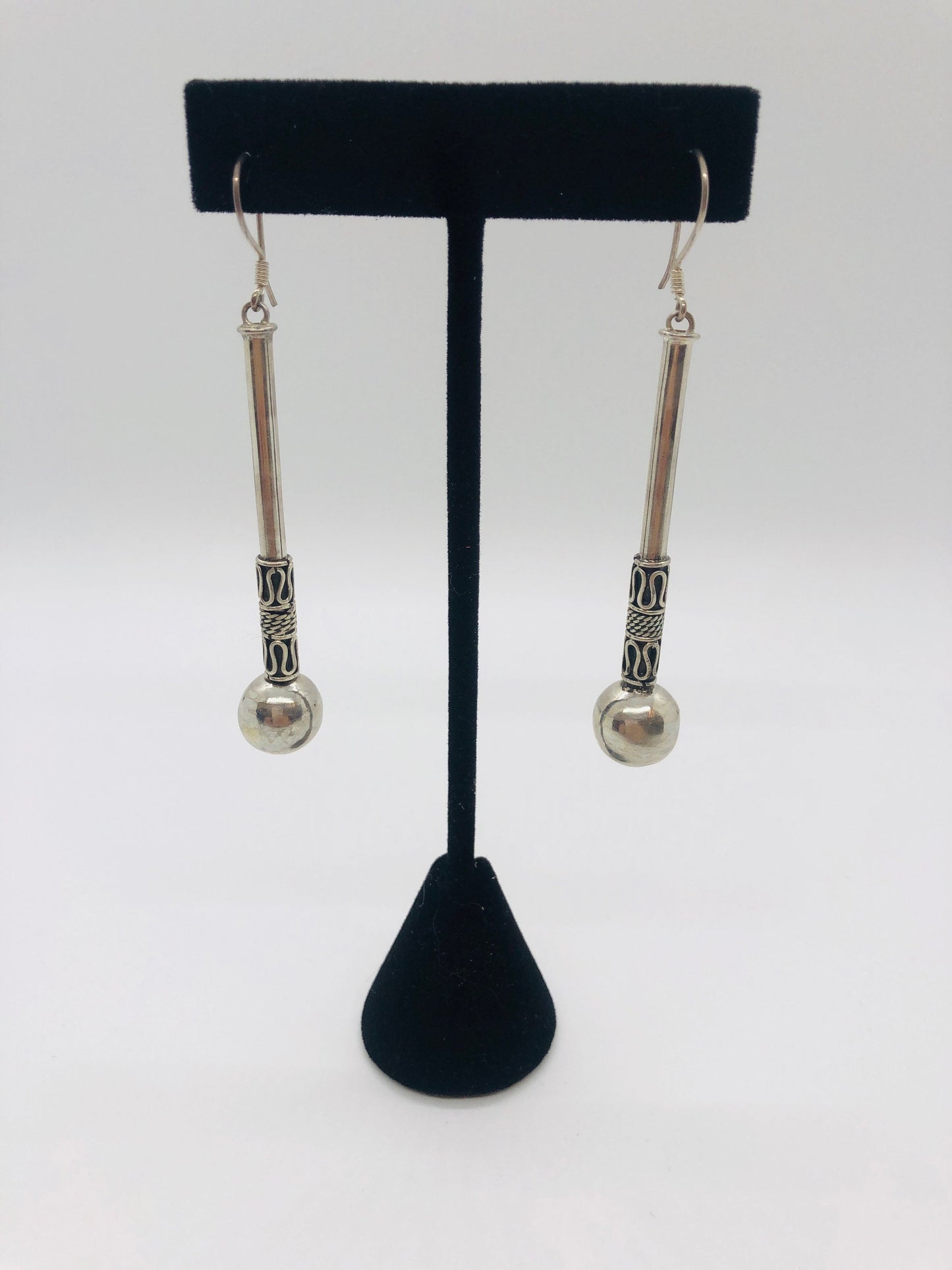 Hand made Indonesian Large Vintage Sterling Silver Earrings new old stock, Hammers