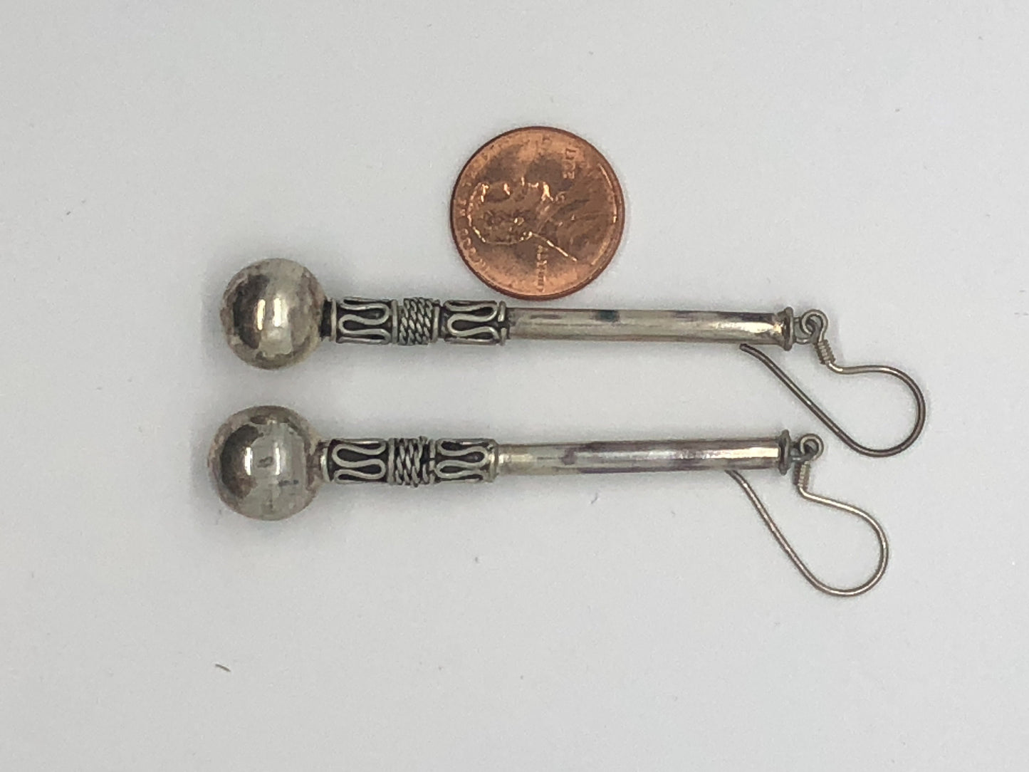 Hand made Indonesian Large Vintage Sterling Silver Earrings new old stock, Hammers
