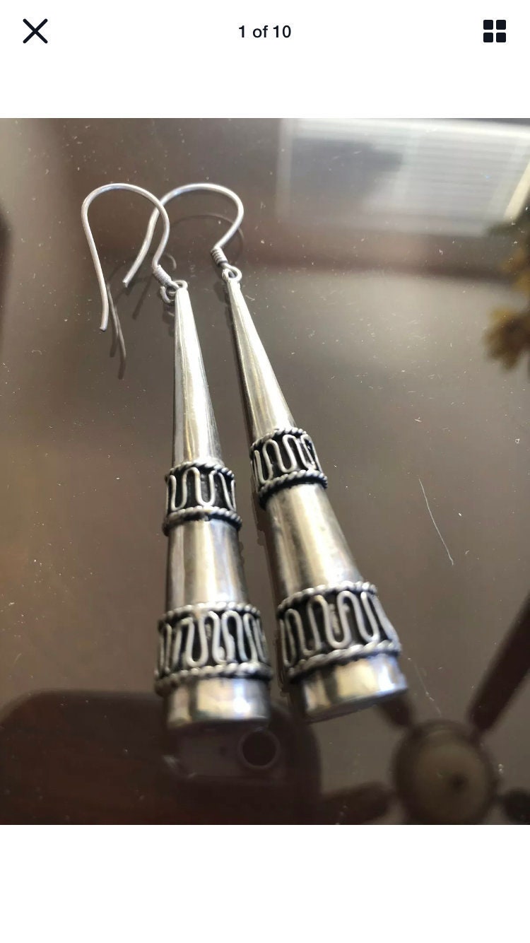 Large Handmade Sterling Dangle Earrings Indonesia, Vintage old stock, Beautiful