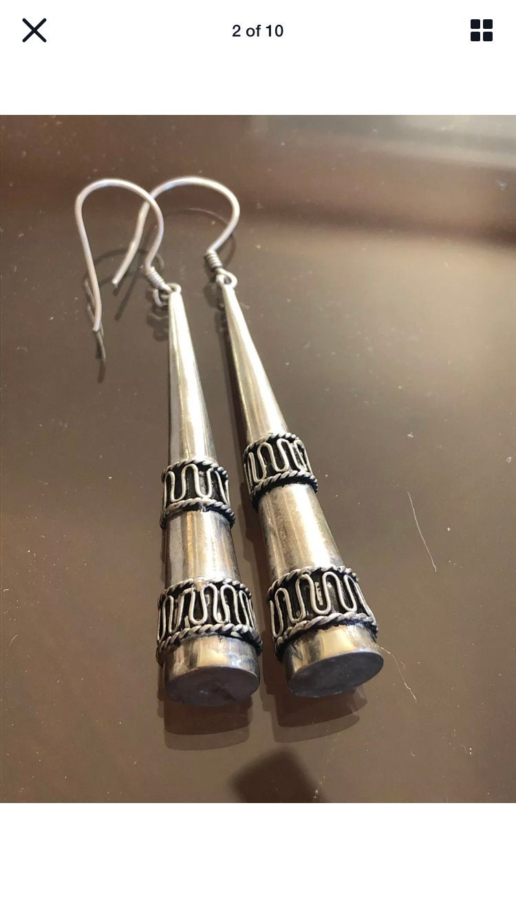 Large Handmade Sterling Dangle Earrings Indonesia, Vintage old stock, Beautiful