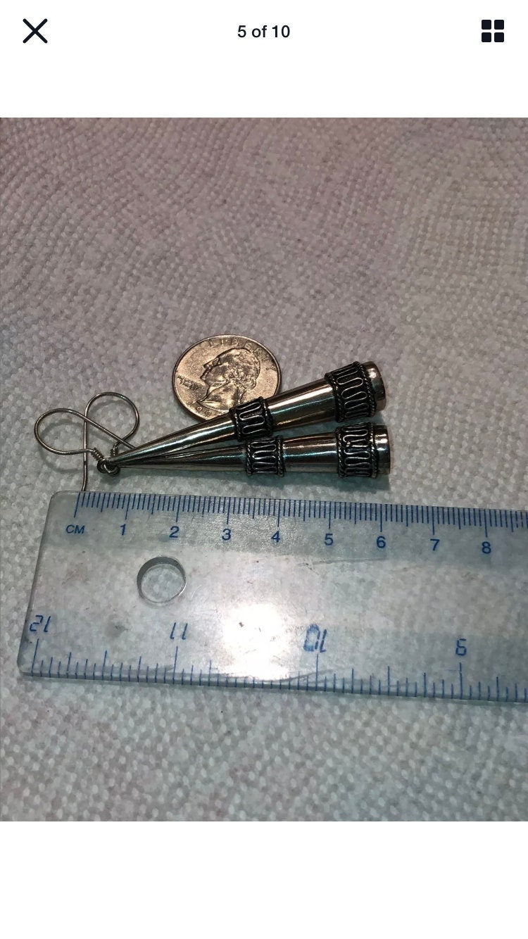 Large Handmade Sterling Dangle Earrings Indonesia, Vintage old stock, Beautiful