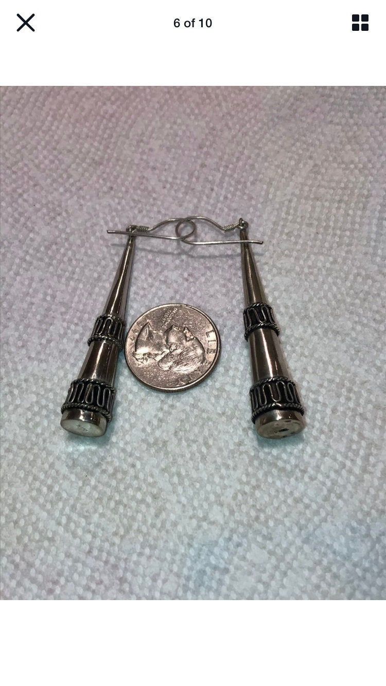 Large Handmade Sterling Dangle Earrings Indonesia, Vintage old stock, Beautiful