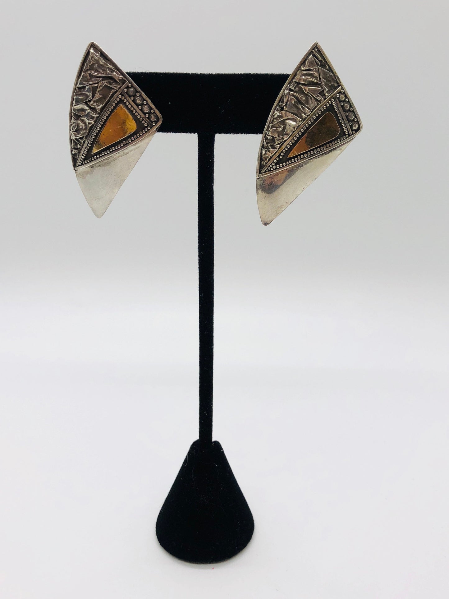 Vintage Handmade Sterling Silver and Gold Wash Earrings Indonesia, Vintage old stock, Beautiful