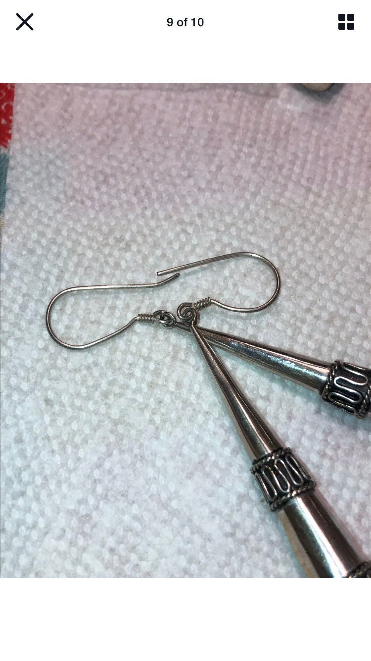 Large Handmade Sterling Dangle Earrings Indonesia, Vintage old stock, Beautiful
