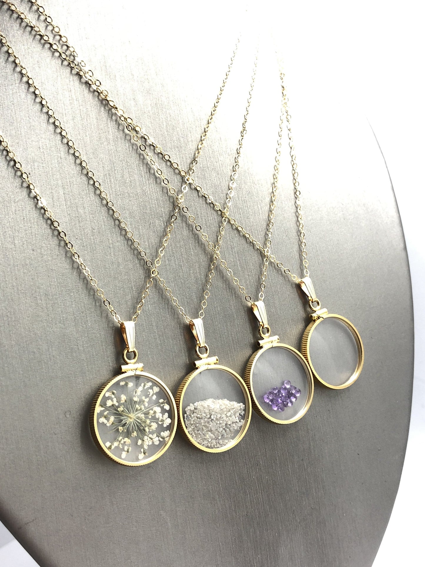 Empty Glass 20mm Handmade 14k gold filled shaker Locket, Ashes, sand, gems, hair, flowers, small treasures
