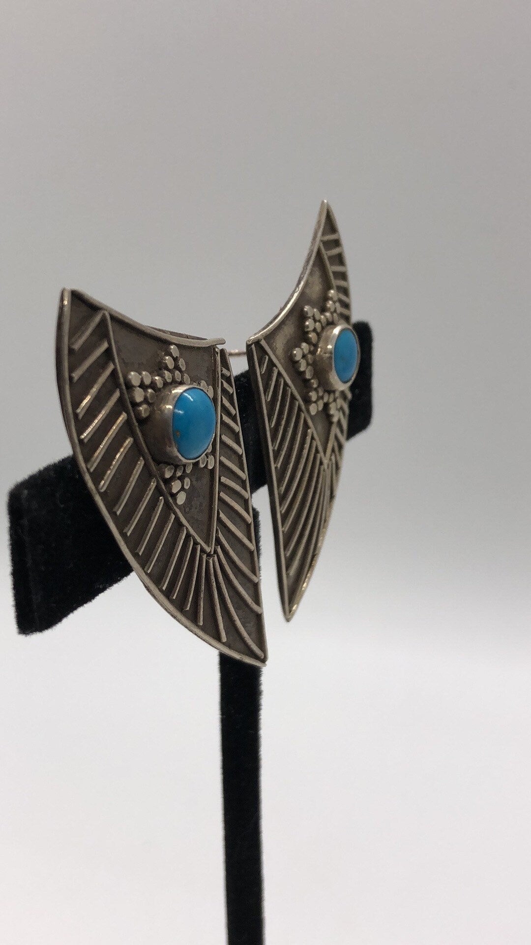 Vintage Handmade Sterling Silver and turquoise Earrings Indonesia, Vintage old stock, Beautiful