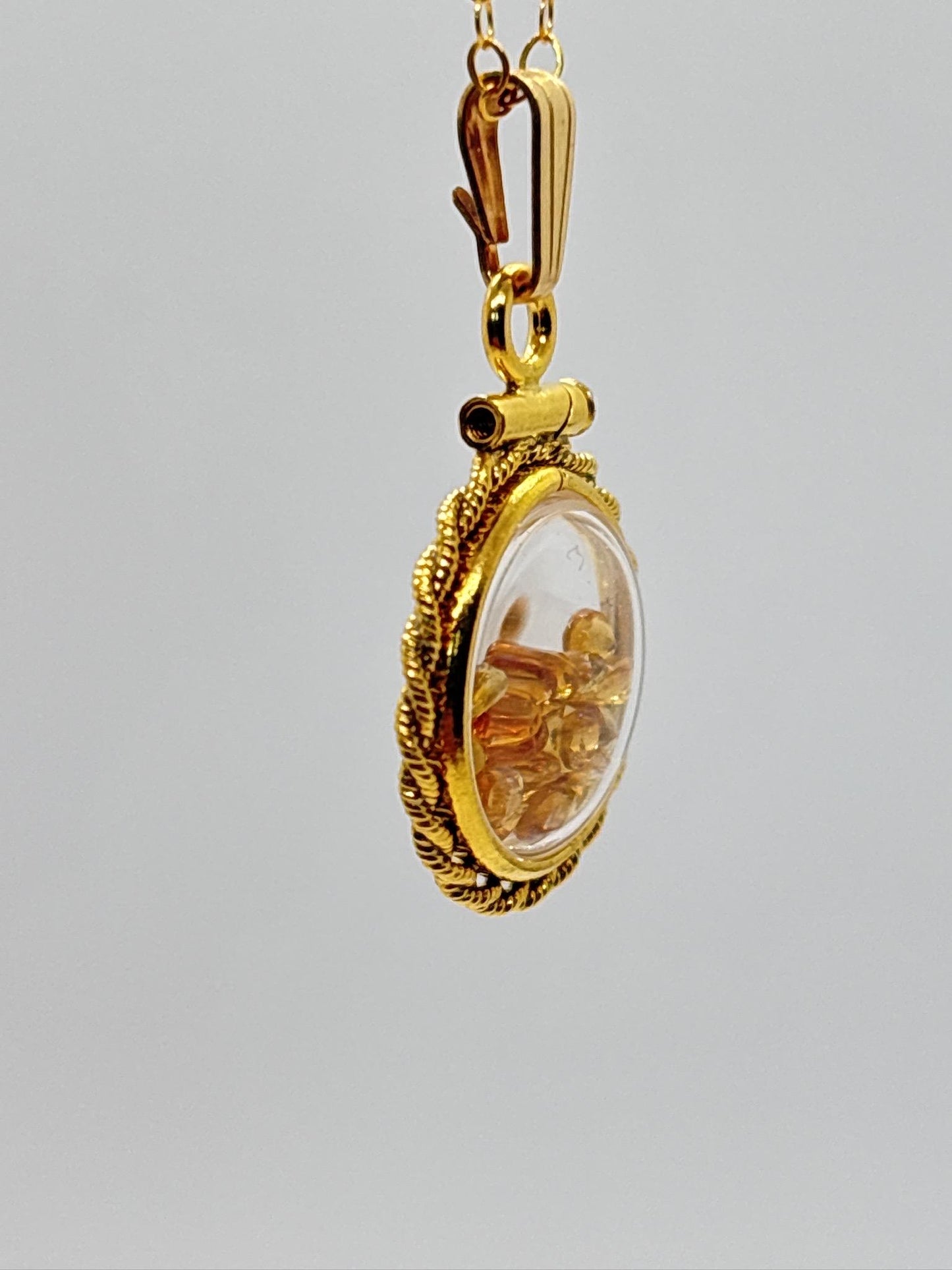 Handmade 12.5 mm 14k gold filled Genuine Gemstone Shaker Locket with twisted Rope edge bezel, 0.75 cttw. Citrine, November Birthstone