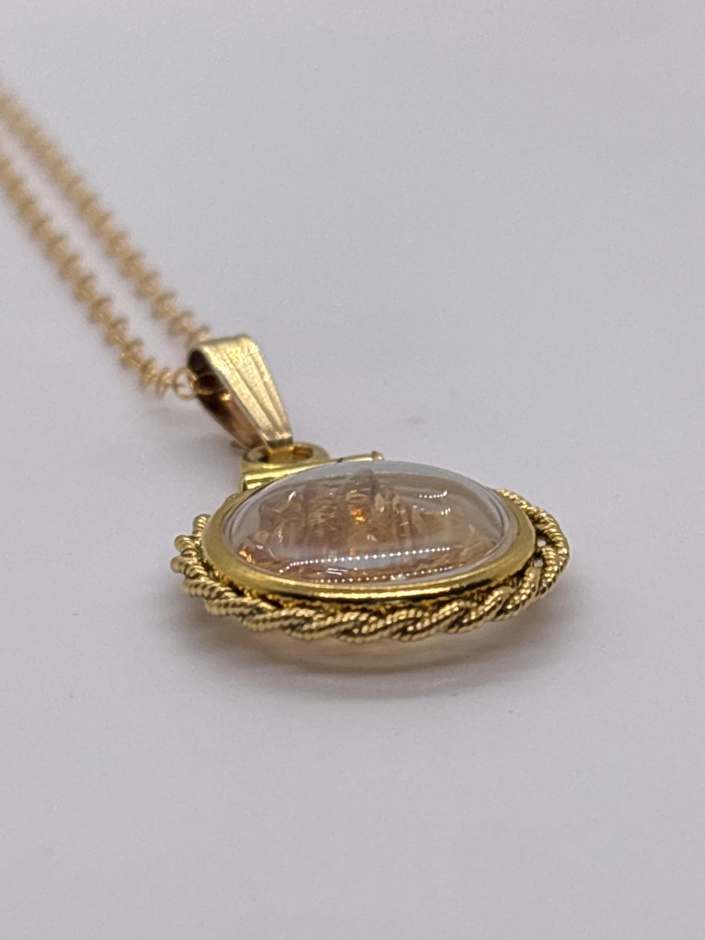 Handmade 12.5 mm 14k gold filled Genuine Gemstone Shaker Locket with twisted Rope edge bezel, 0.75 cttw. Citrine, November Birthstone