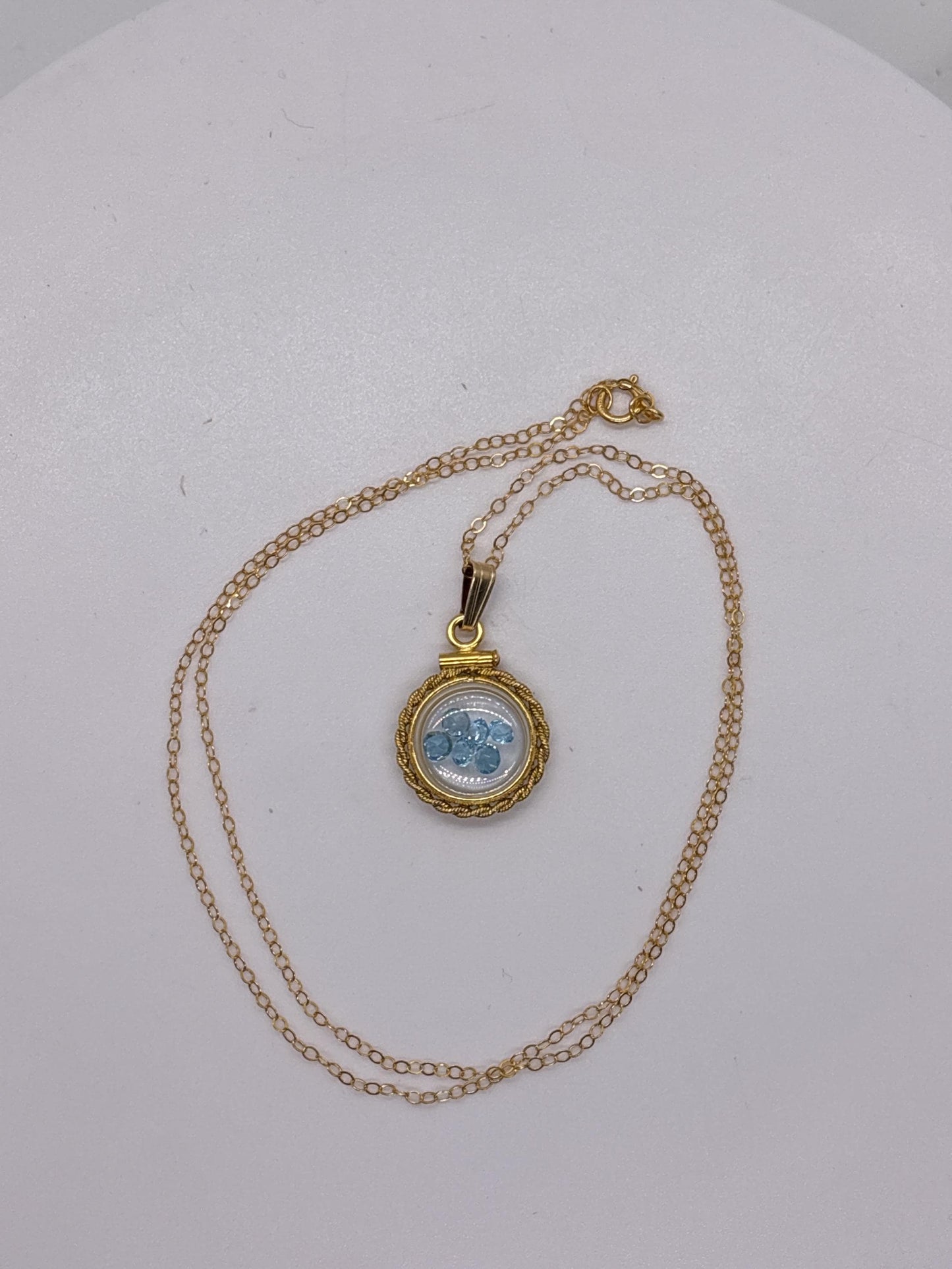 Handmade 12.5 mm 14k gold filled Gemstone Shaker Locket with twisted Rope edge bezel, 0.75 cttw. London Blue Topaz, December Birthstone