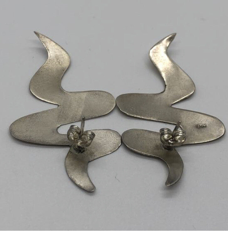 Large handmade sterling silver earring, Indonesia, Movement Form, new old stock