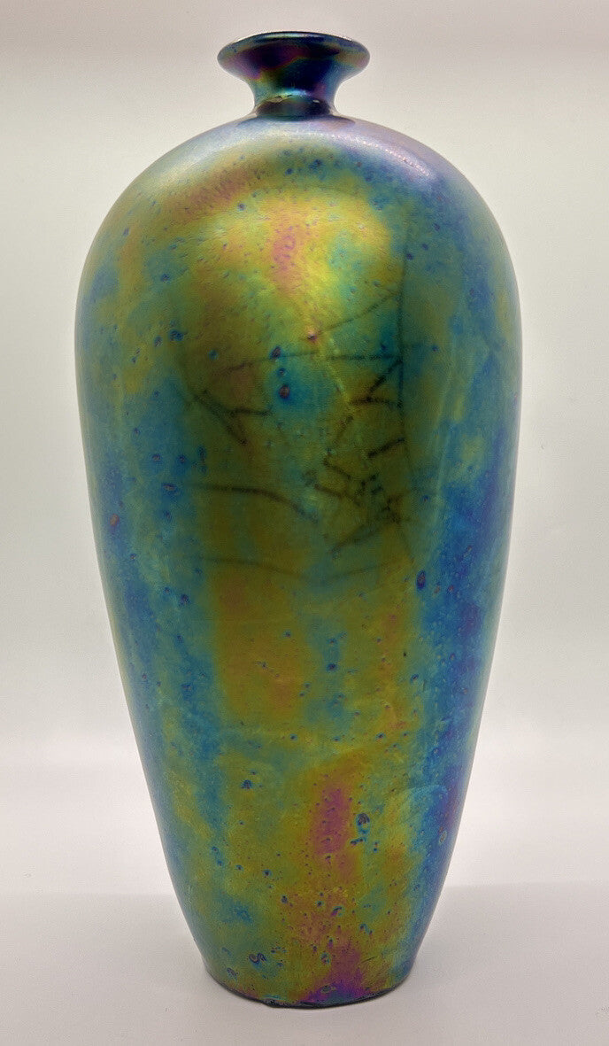 Antique 1920-30s Iridescent Blue Portrait Art Nouveau Woman Photo Glass Vase