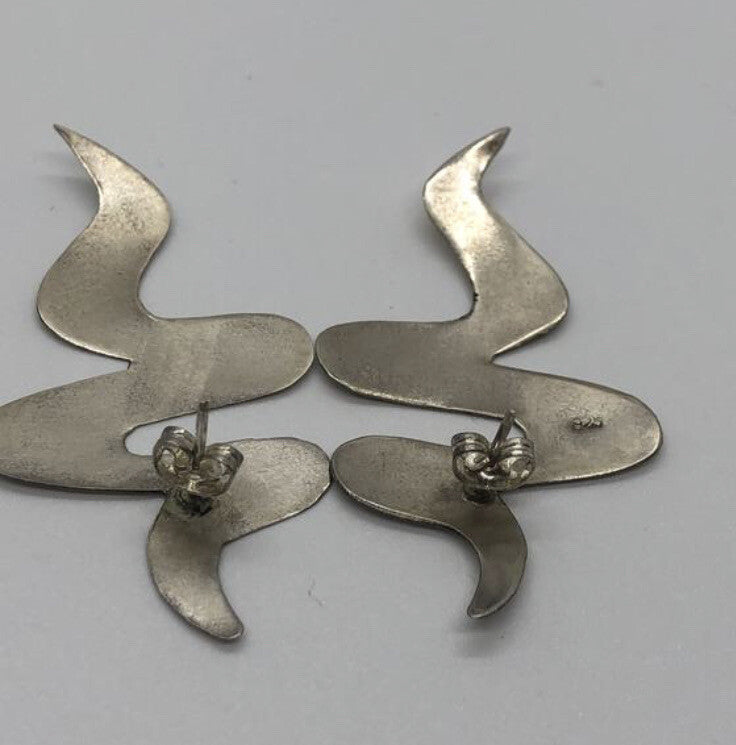 Large handmade sterling silver earring, Indonesia, Movement Form, new old stock