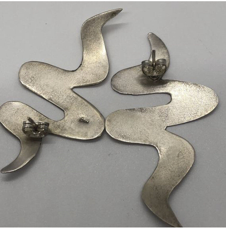 Large handmade sterling silver earring, Indonesia, Movement Form, new old stock
