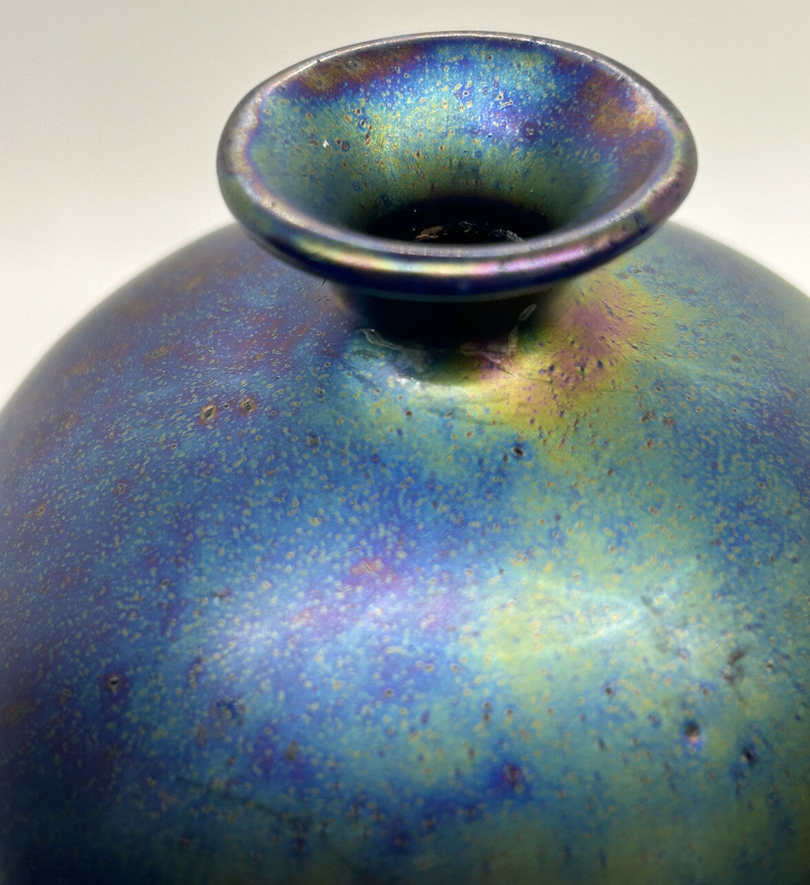 Antique 1920-30s Iridescent Blue Portrait Art Nouveau Woman Photo Glass Vase