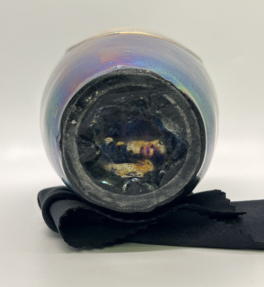 Antique 1920-30s Iridescent Blue Portrait Art Nouveau Woman Photo Glass Vase