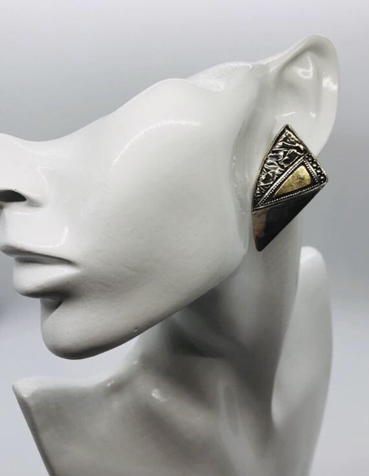 Large handmade sterling silver earrings, Indonesia, with beautiful gold wash