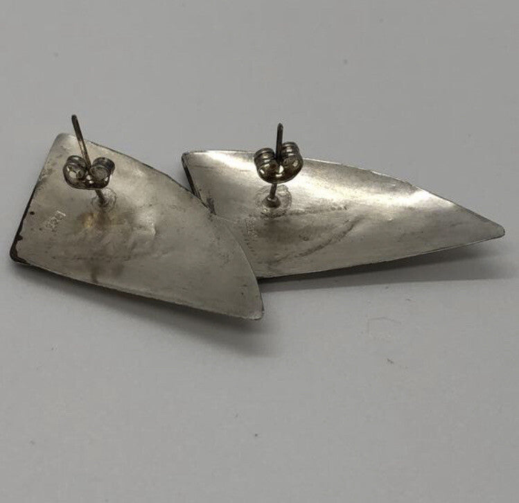 Large handmade sterling silver earrings, Indonesia, with beautiful gold wash