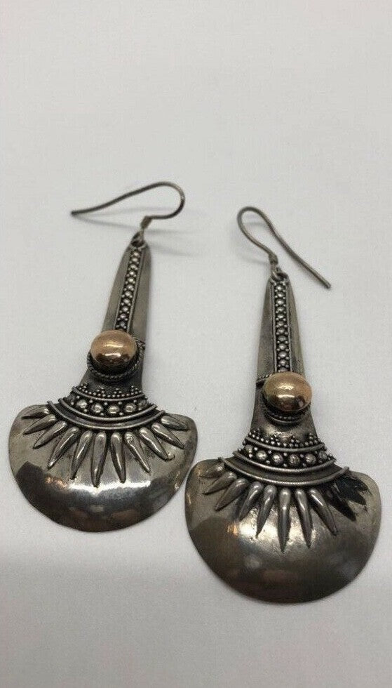 Sterling Silver Handmade Vintage Earrings, Indonesia, gold wash and amethyst