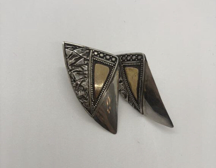 Large handmade sterling silver earrings, Indonesia, with beautiful gold wash