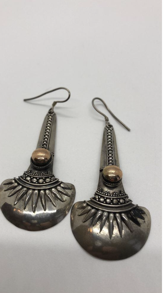 Sterling Silver Handmade Vintage Earrings, Indonesia, gold wash and amethyst