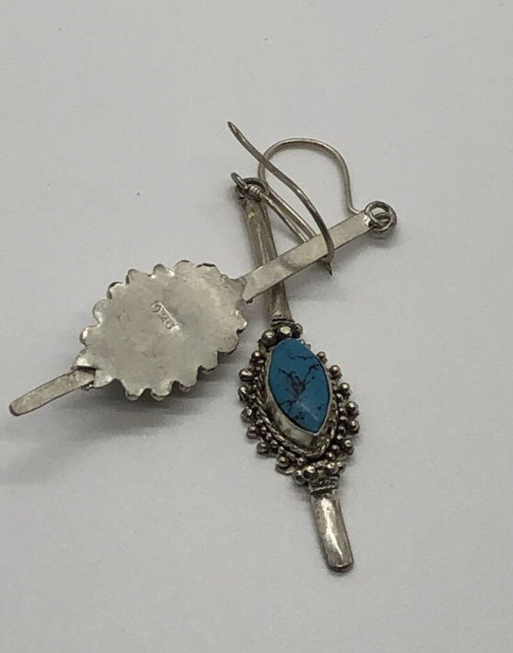 Large handmade sterling silver earring, Indonesia, unique Turquoise stone