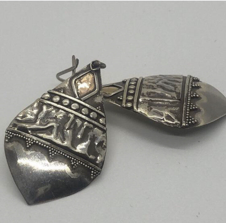 Handmade Sterling silver & gold wash Earrings Indonesia, Vintage old stock