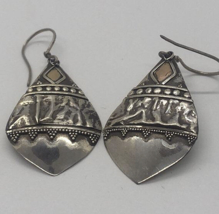 Handmade Sterling silver & gold wash Earrings Indonesia, Vintage old stock