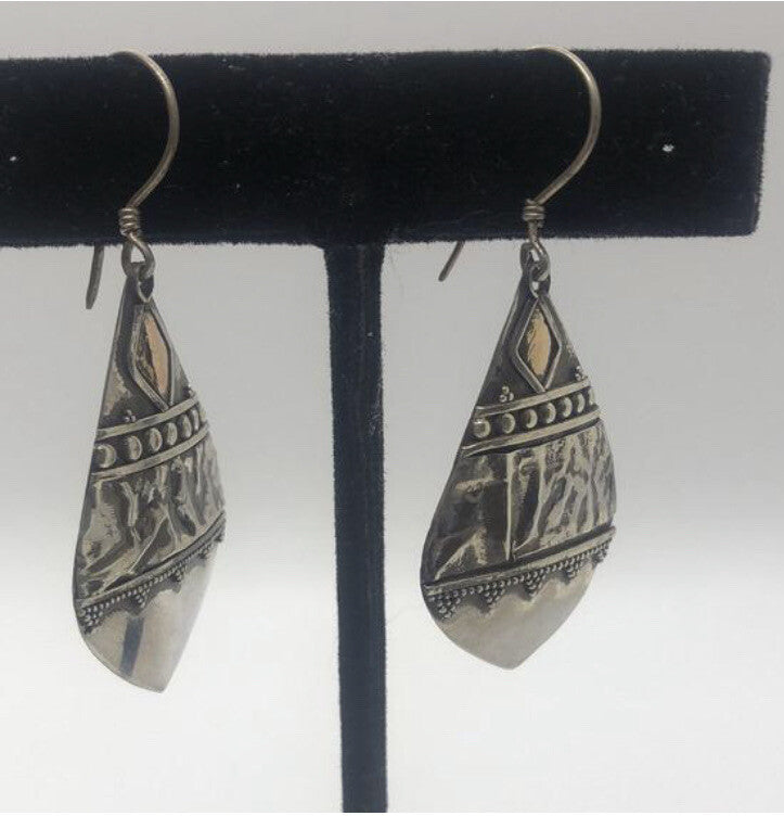 Handmade Sterling silver & gold wash Earrings Indonesia, Vintage old stock