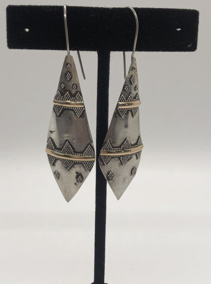 Handmade Sterling silver & 18k gold wash Earrings Indonesia, Vintage old stock