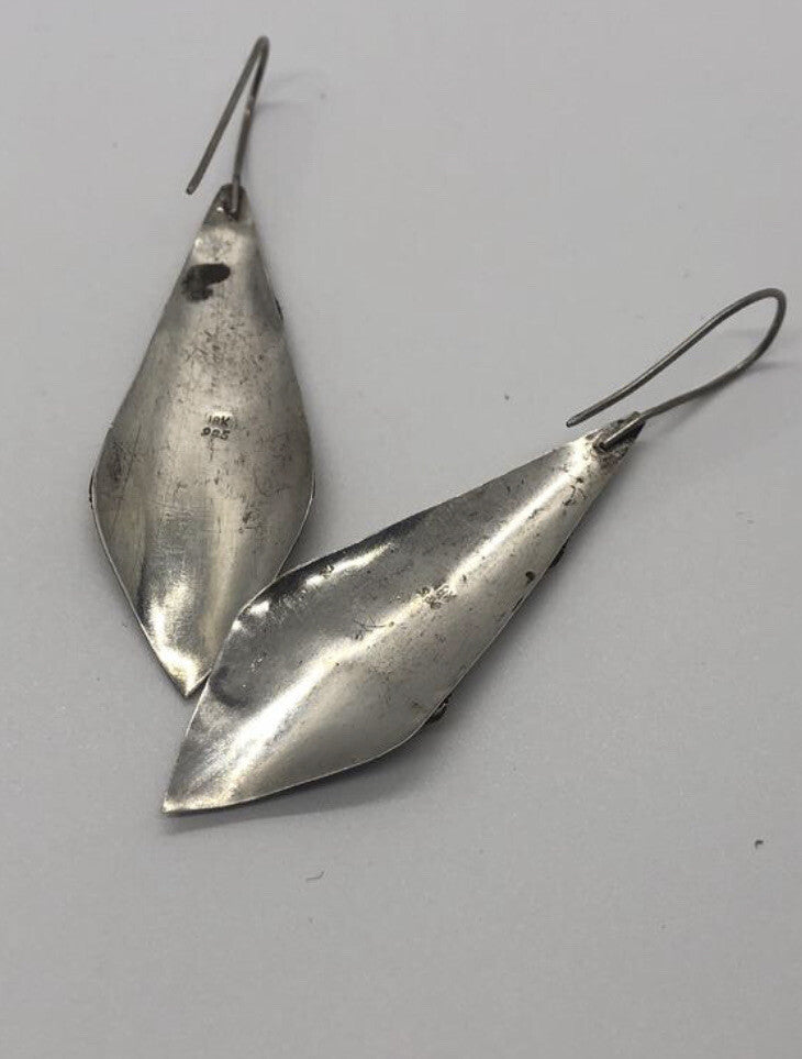 Handmade Sterling silver & 18k gold wash Earrings Indonesia, Vintage old stock