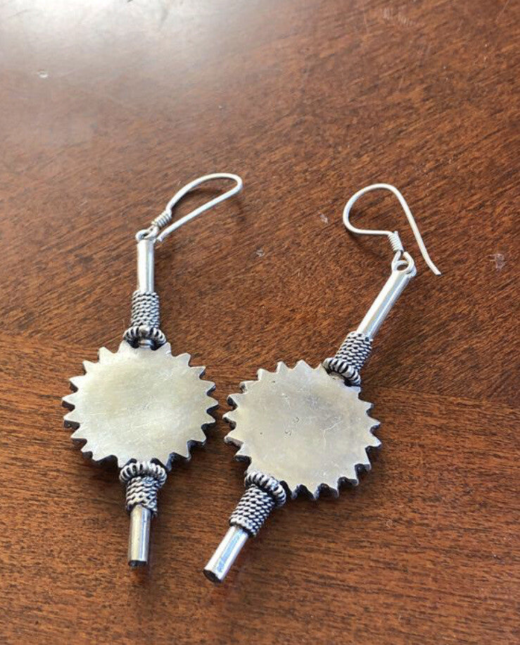 Handmade Sterling Silver Black Onyx Dangle Earrings Indonesia, Vintage old stock