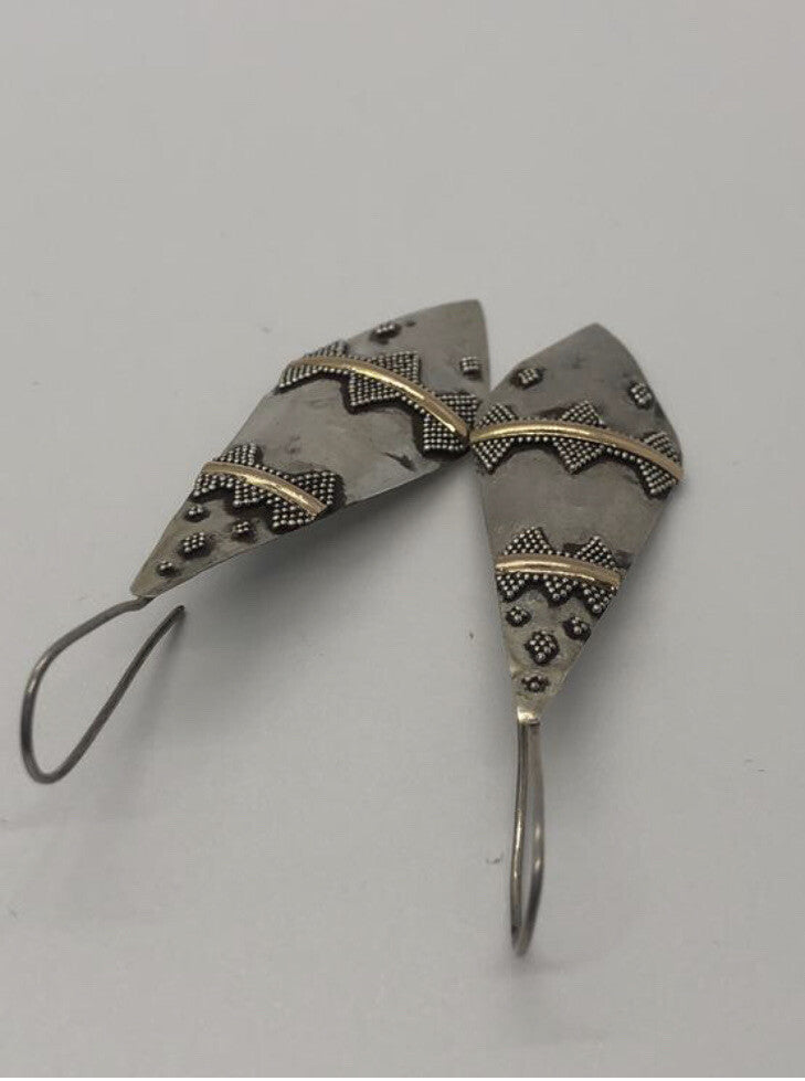 Handmade Sterling silver & 18k gold wash Earrings Indonesia, Vintage old stock