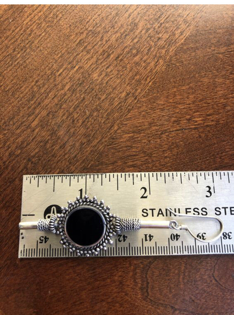 Handmade Sterling Silver Black Onyx Dangle Earrings Indonesia, Vintage old stock