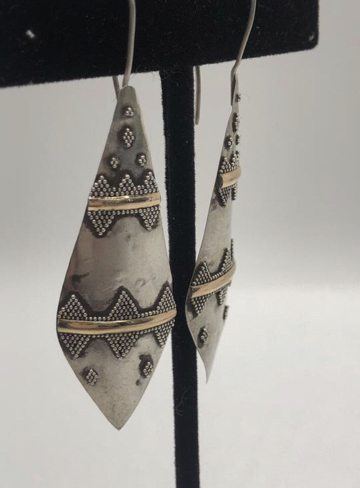 Handmade Sterling silver & 18k gold wash Earrings Indonesia, Vintage old stock