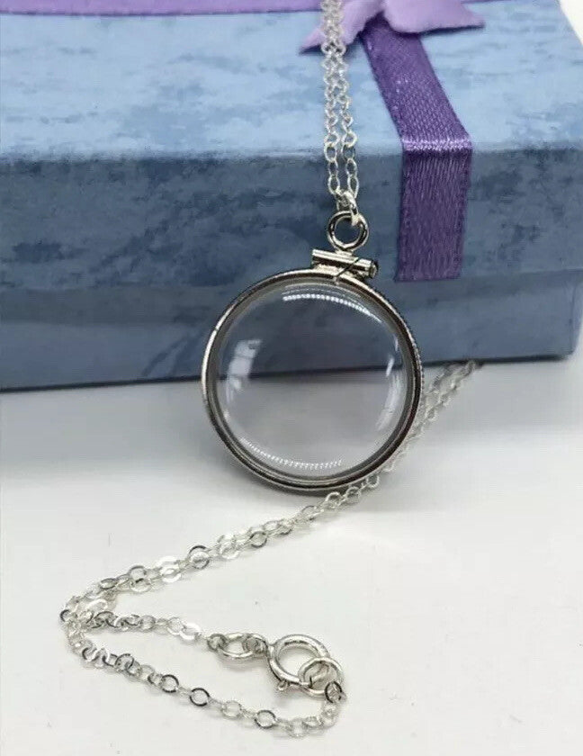 Empty Shaker locket back to back view locket Sterling Silver with chain, 20 mm