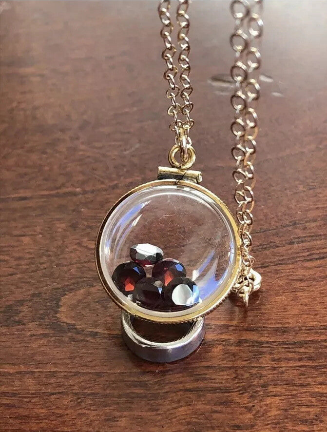 20mm Vintage 12k gold filled Shaker locket with five floating genuine Garnets
