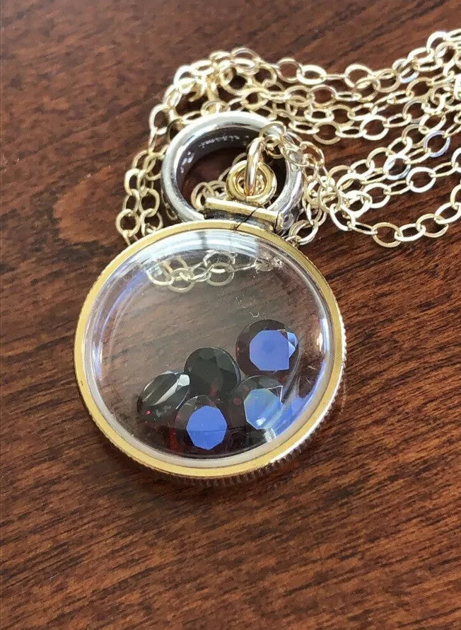 20mm Vintage 12k gold filled Shaker locket with five floating genuine Garnets