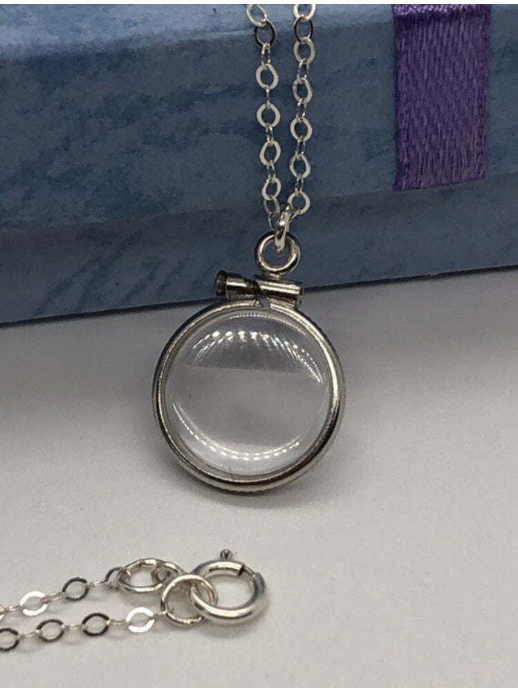 Empty Shaker locket back to back view locket Sterling Silver with chain, 12.5 mm