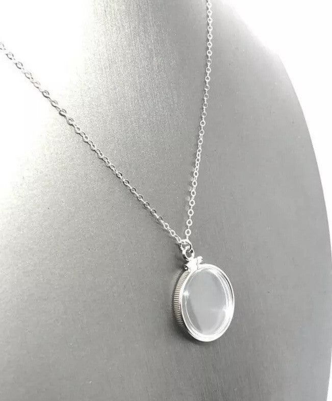 Empty Shaker locket back to back view locket Sterling Silver with chain, 20 mm