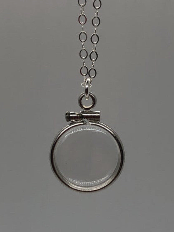 Empty Shaker locket back to back view locket Sterling Silver with chain, 12.5 mm