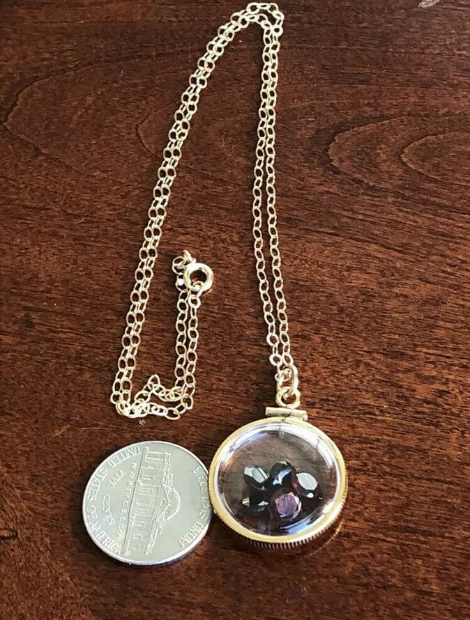 20mm Vintage 12k gold filled Shaker locket with five floating genuine Garnets