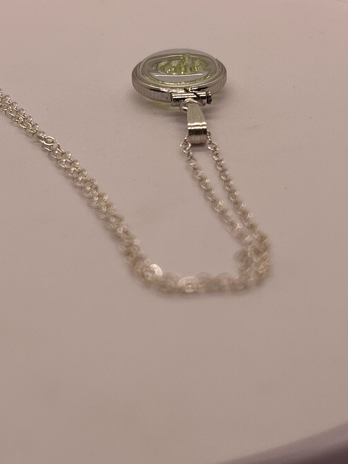 Diminutive Silver Peridot Shaker Locket Lucite, May Birthstone. 1.65 TCW