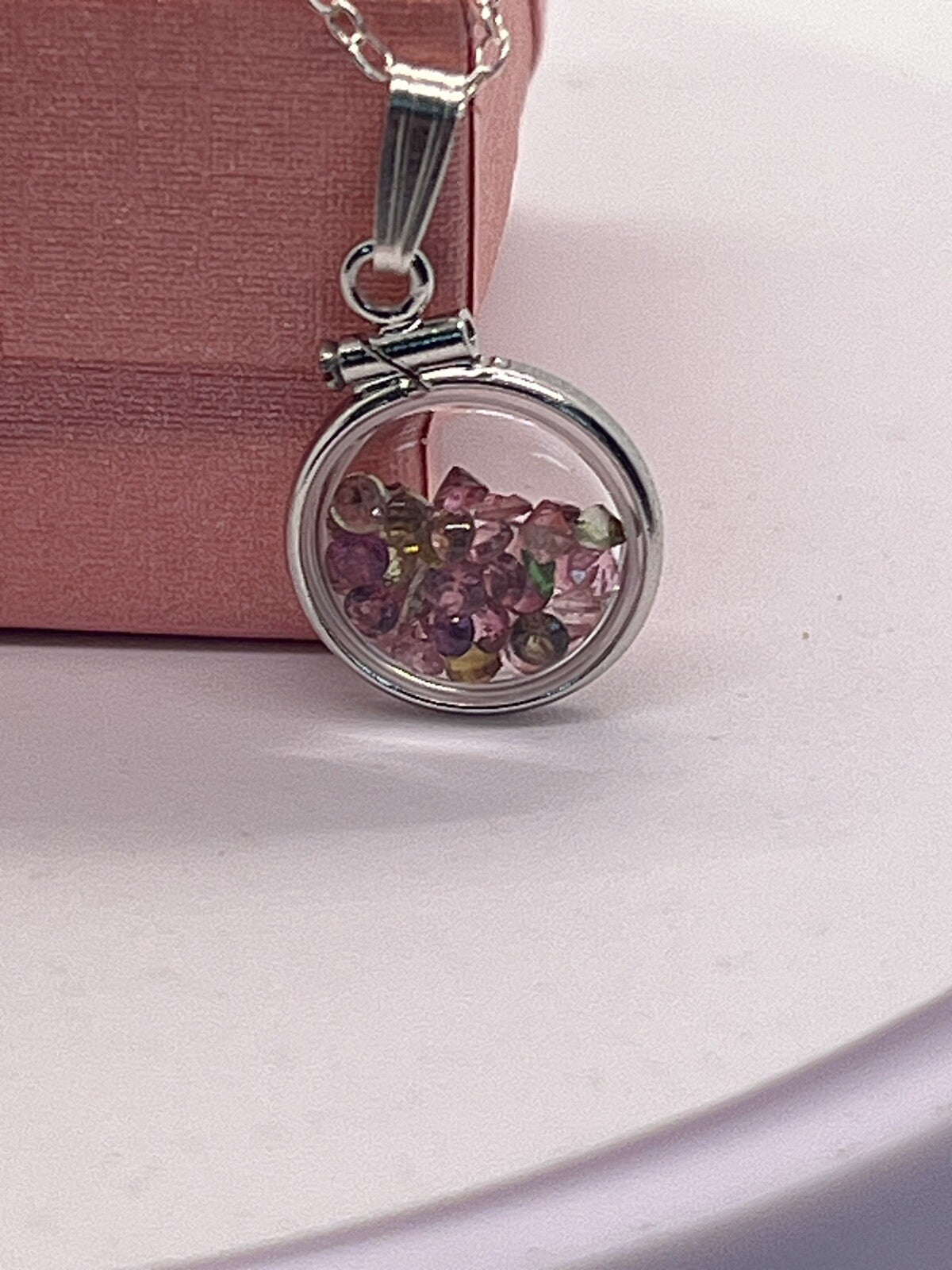 Diminutive Silver Tourmaline Shaker Locket Lucite, October Birthstone. 1.6 TCW